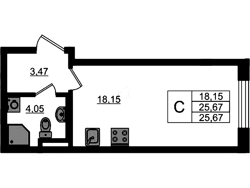 Квартира студия 25.67 м², 1/4 эт., ЖК «Новая история»
